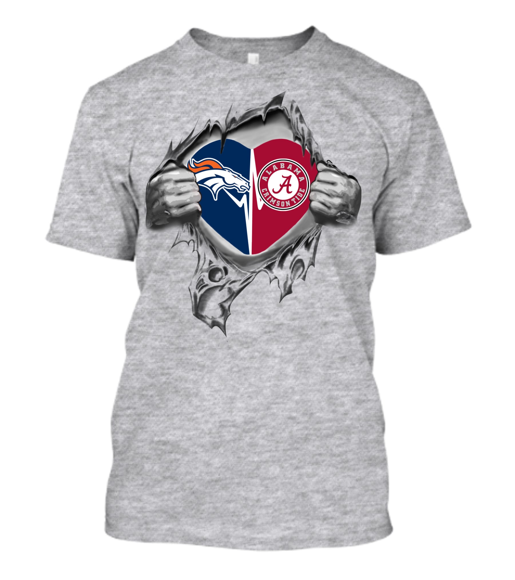 Broncos Alabama Crimson Tide Heart Rip T-Shirt