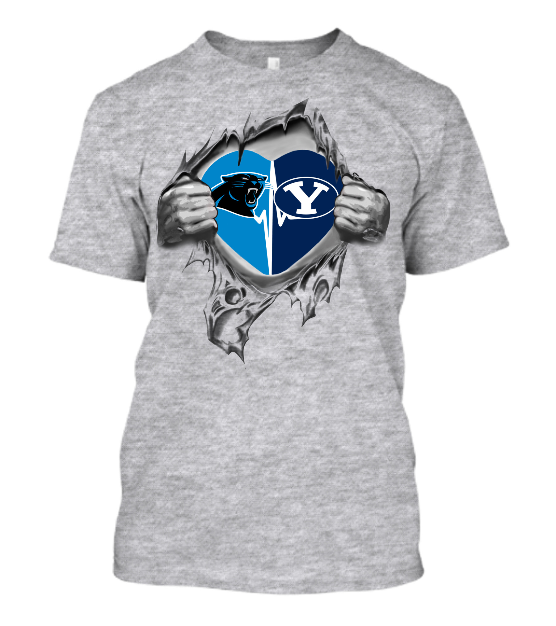 Panthers Byu Cougars Heart Tear T-Shirt