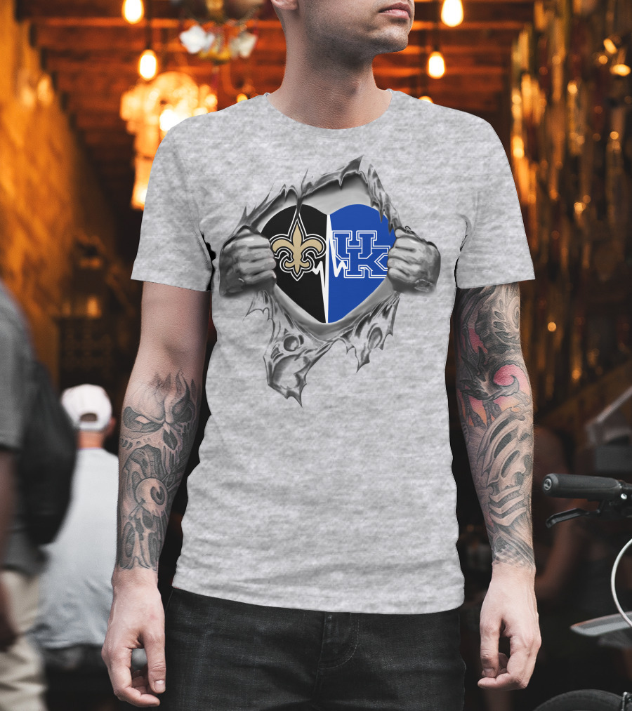 Saints Kentucky Wildcats Heart Dual Team Loyalty T-Shirt