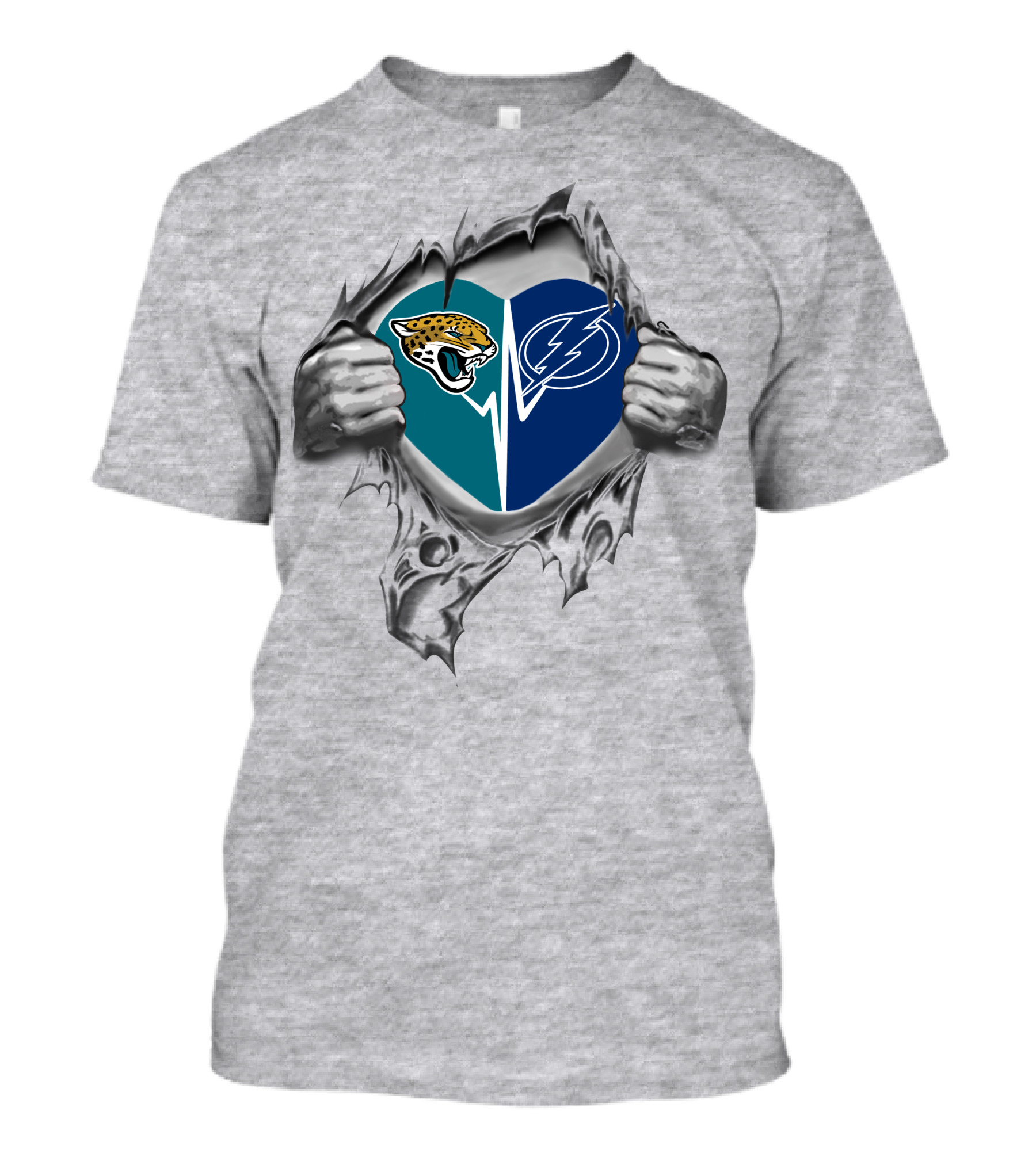 Jacksonville Jaguars And Tampa Bay Lightning Heart Design Combination T-Shirt