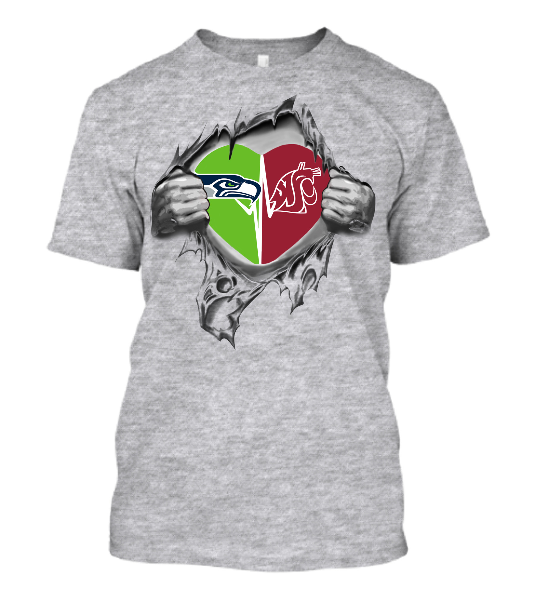 Seattle Seahawks Washington State Cougars Heart Pullover T-Shirt