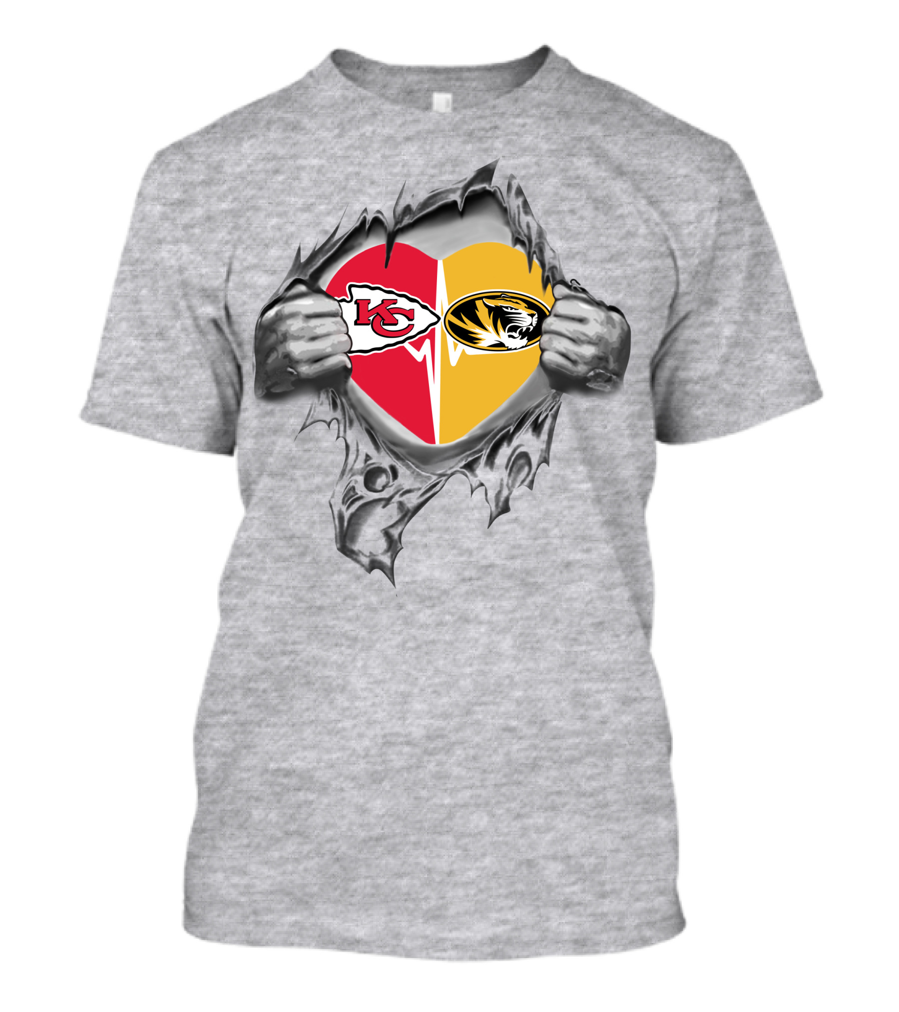 Kansas City Chiefs And Missouri Tigers Heart Design 108 Chiefs It's In My Heart T-Shirt