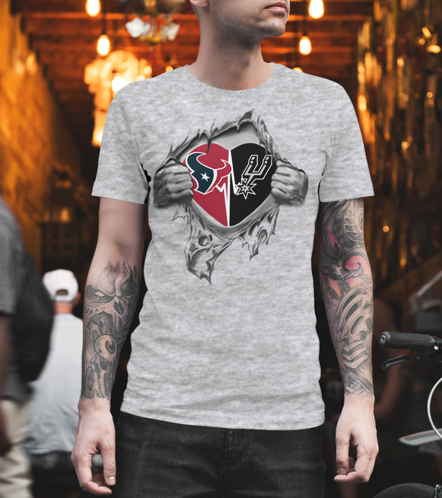 Texans San Antonio Spurs Heart Split Design 213 Texas Pride T-Shirt