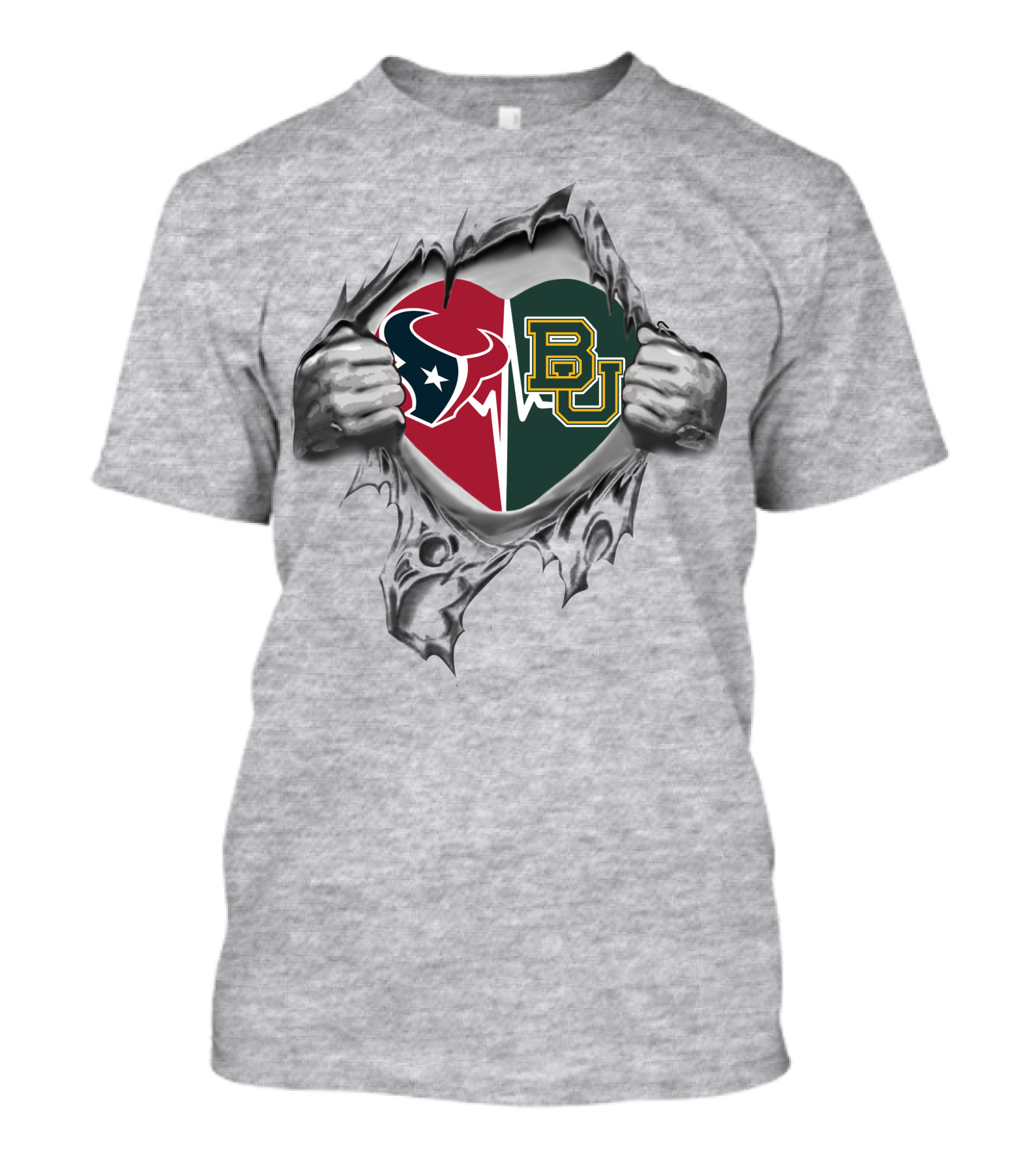 Texans Baylor Bears Heart Split Texans Baylor Bears Logo Heart T-Shirt