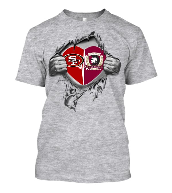 49ers Westmont Warriors Heart Symbol With Ripped T-Shirt
