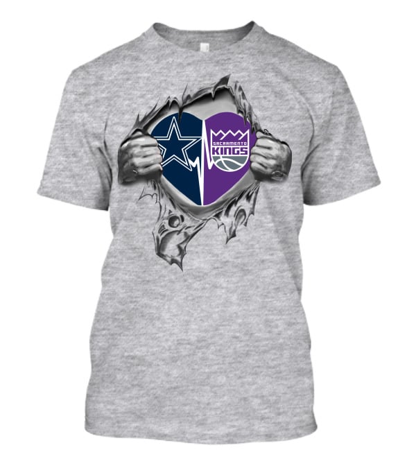 Cowboys Sacramento Kings Heart Torn Open Dual Logo Passion T-Shirt