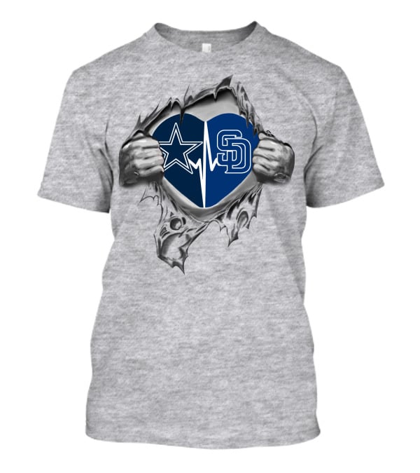 Cowboys San Diego Padres Heart Design With Star And Interlocking Sd T-Shirt
