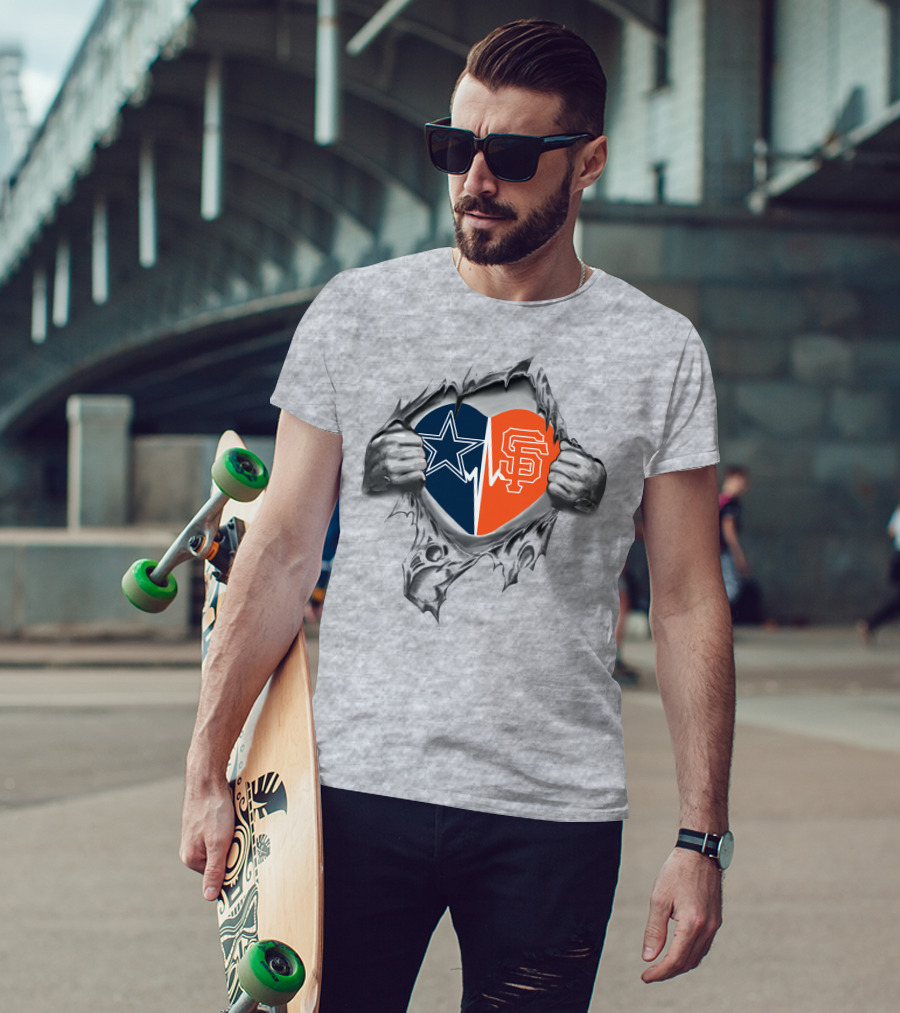 Dallas Cowboys San Francisco Giants Heartbeat Connection T-Shirt