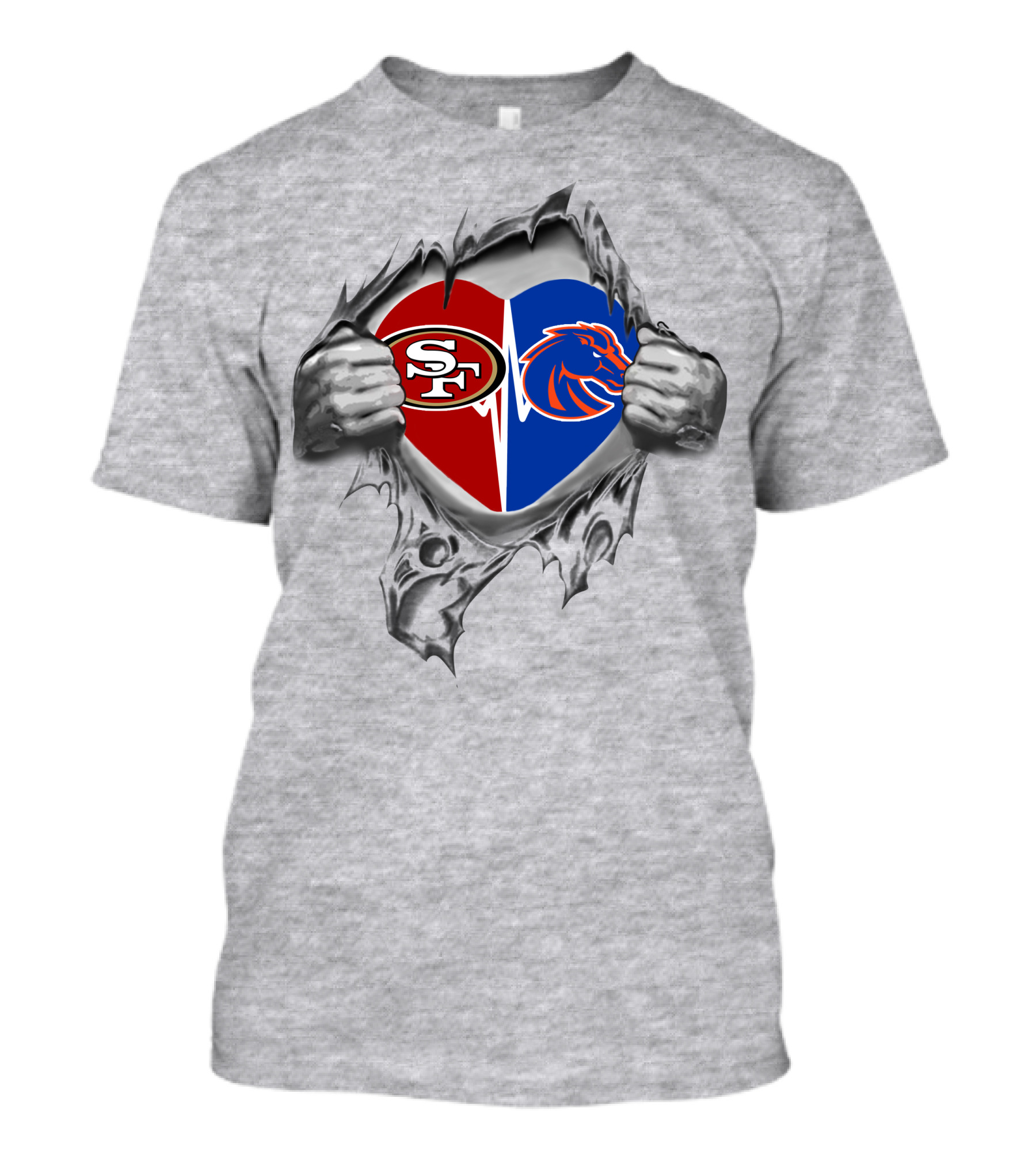 49ers Broncos Heart Design Football Love T-Shirt