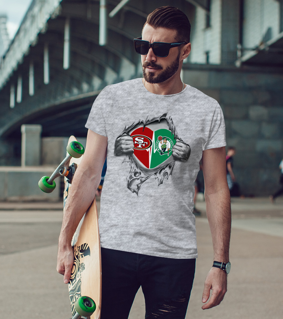 49ers Celtics Heart Logo Peeking Through T-Shirt