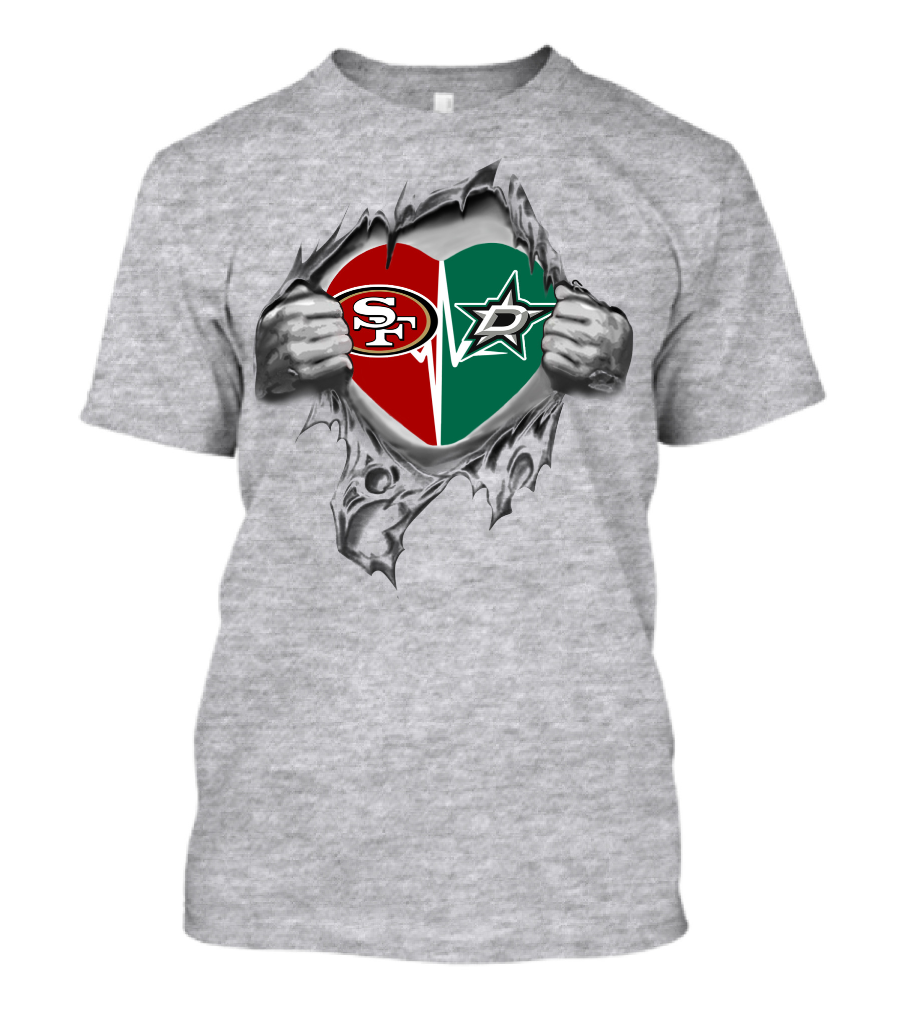 49ers Dallas Stars Heart Logo Dual Team Spirit T-Shirt