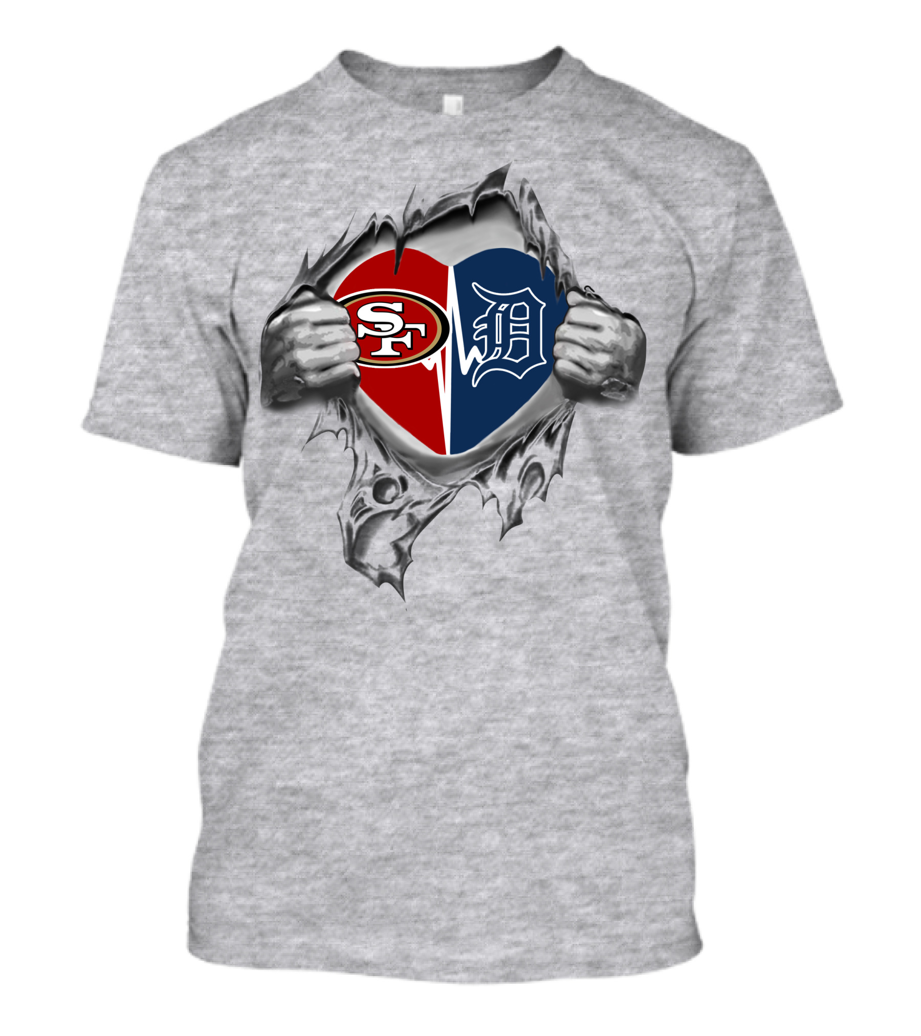 49ers Detroit Tigers Heart Logo Tear T-Shirt