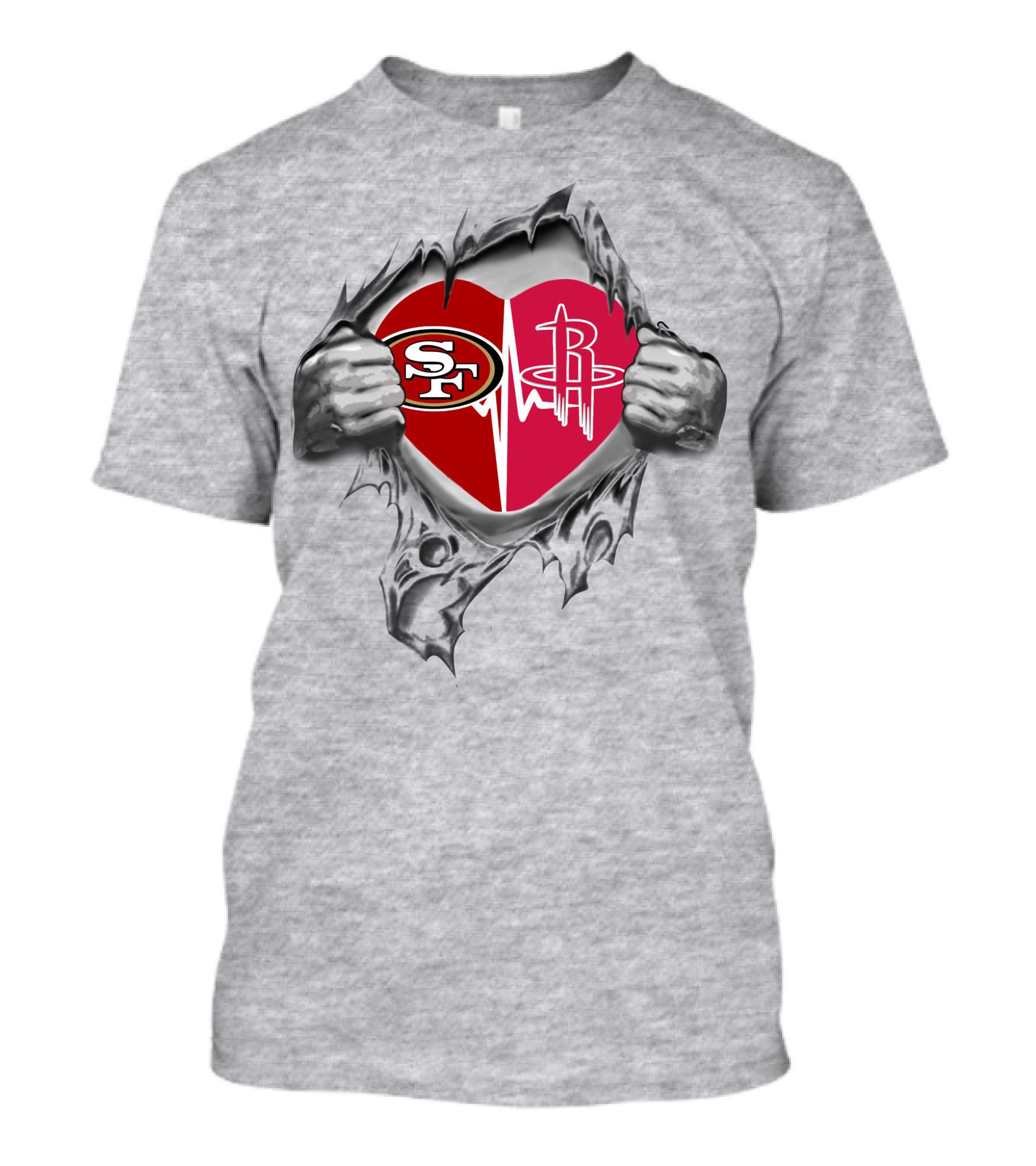 49ers Houston Rockets Heart Logos Blended Together T-Shirt