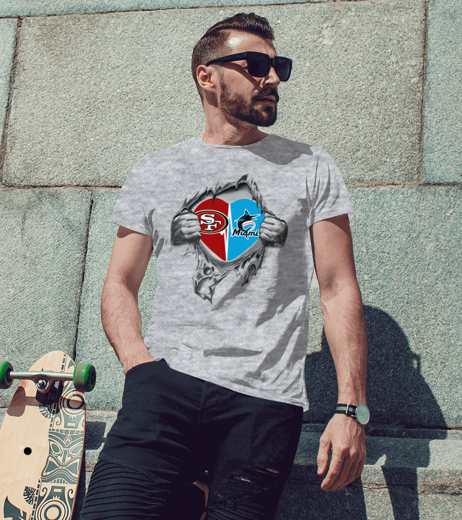 49ers Miami Marlins Heart Logo Fan Passion T-Shirt