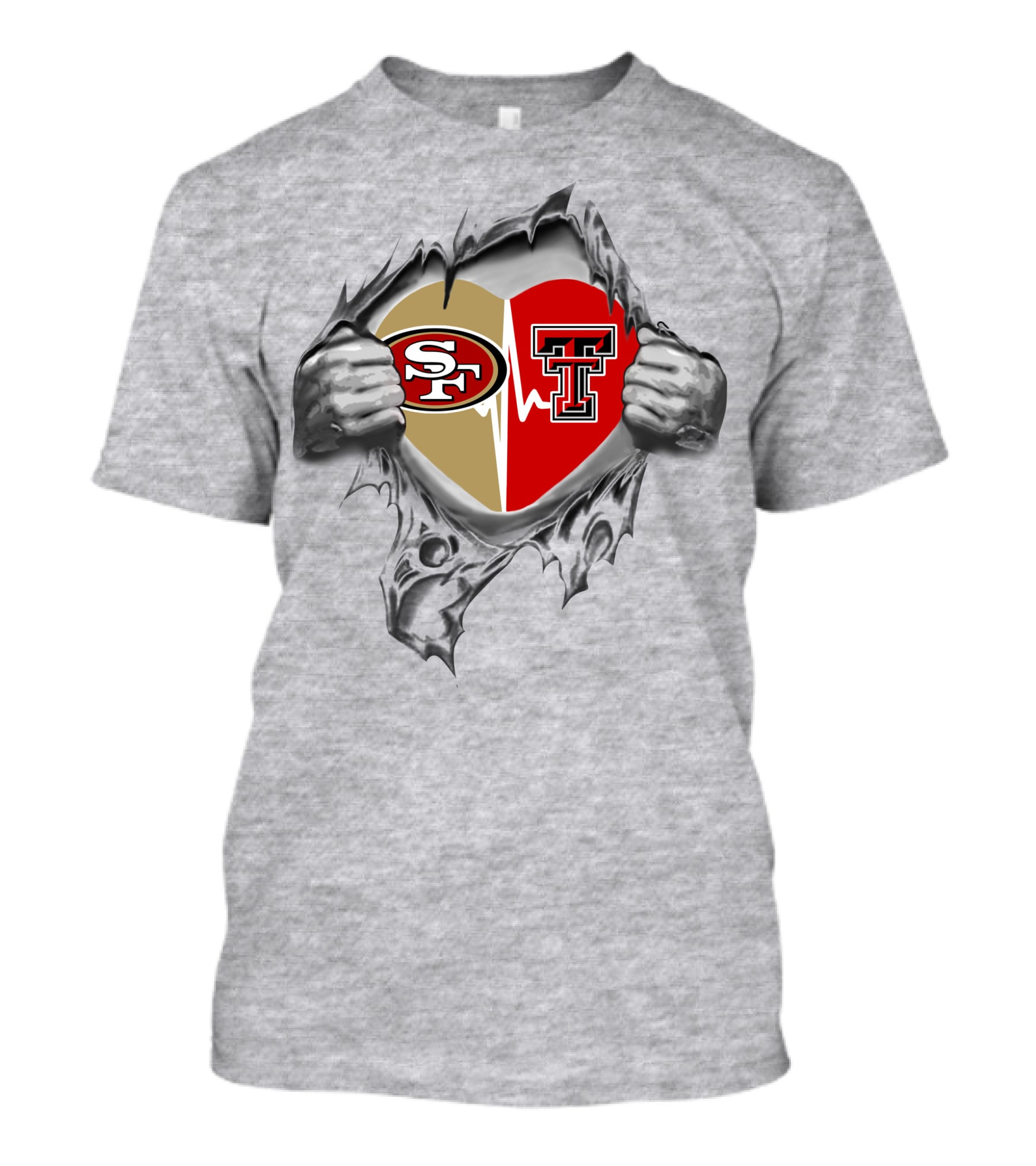 49ers Texas Tech Red Raiders Heart Logo Passion T-Shirt