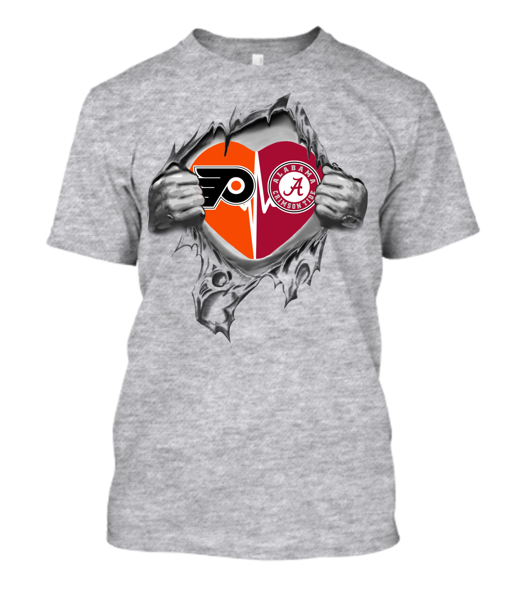 Philadelphia Flyers Alabama Crimson Tide Heart Logo Tear T-Shirt