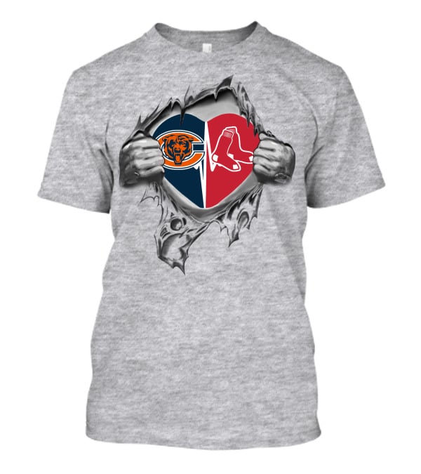 Bears Chicago Football Boston Red Sox Heart Torn Reveal T-Shirt