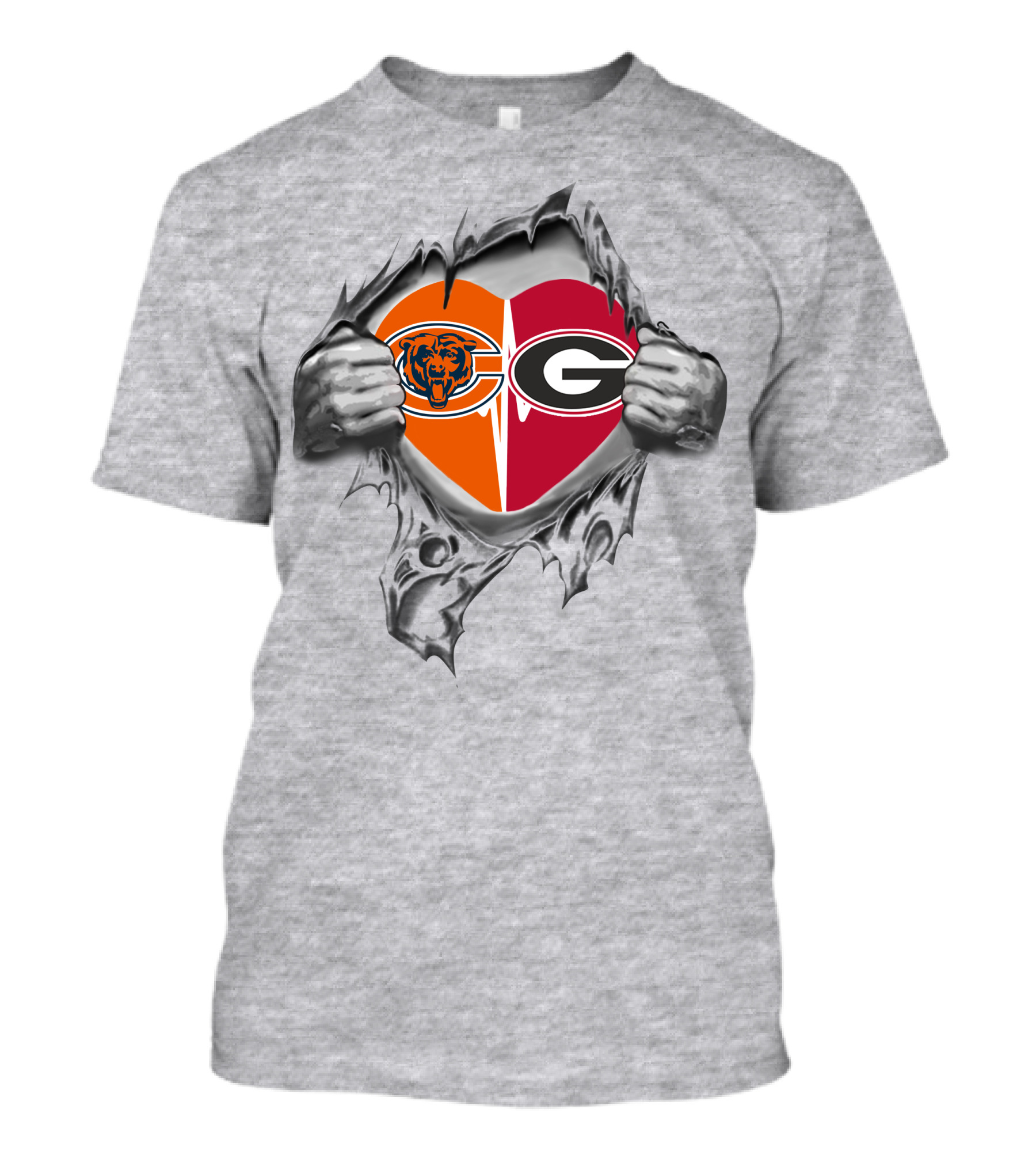 Bears Georgia Bulldogs Heart Logo With Torn Hands T-Shirt