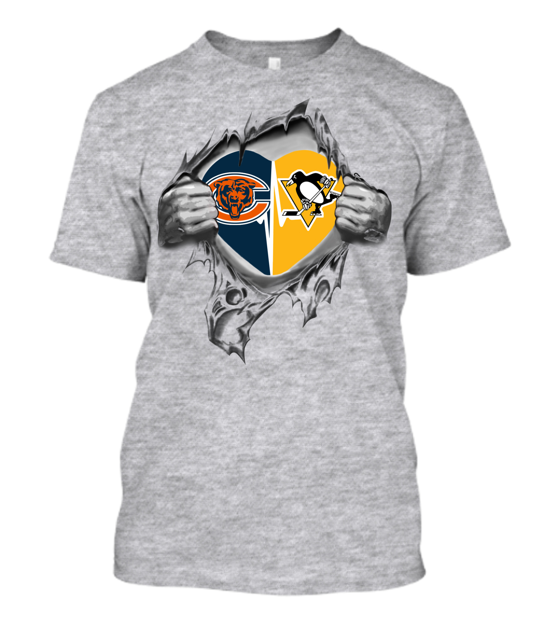 Bears Pittsburgh Penguins Heart Logo Ripped T-Shirt