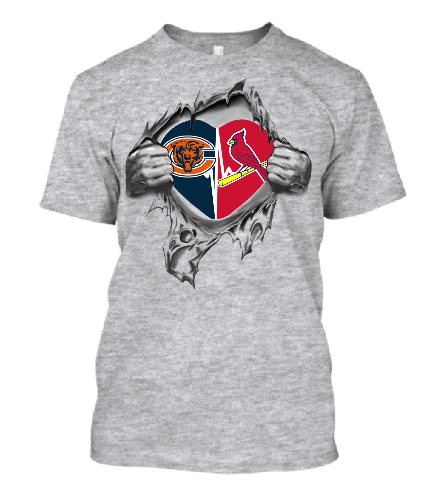 Bears St Louis Cardinals Heart Torn Open Fusion T-Shirt