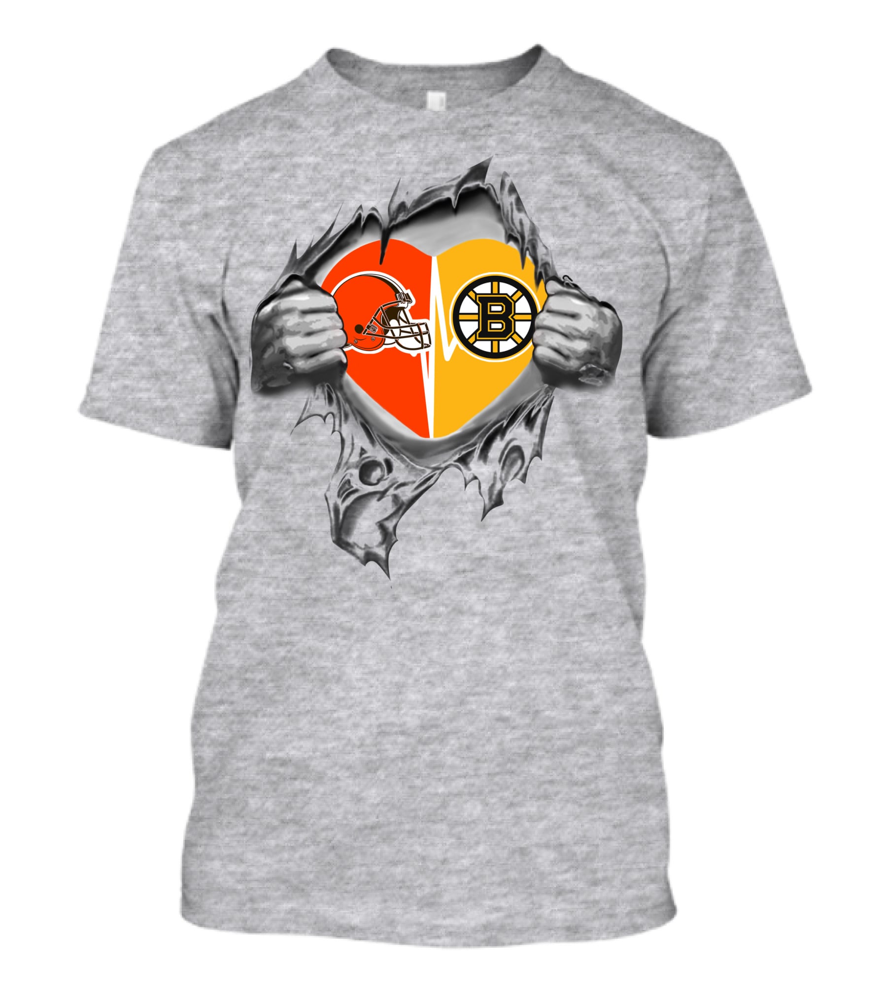 Browns Boston Bruins Heart Helmet Split T-Shirt