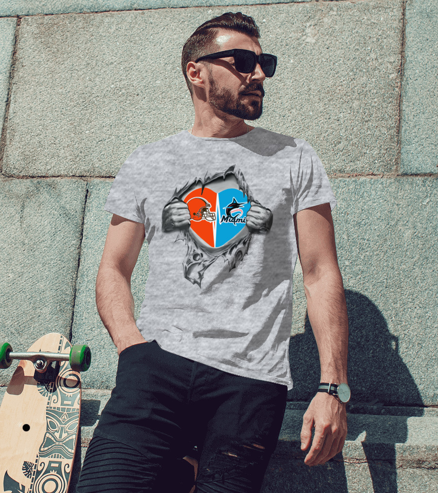 Browns Miami Marlins Heart Logo Reveal T-Shirt