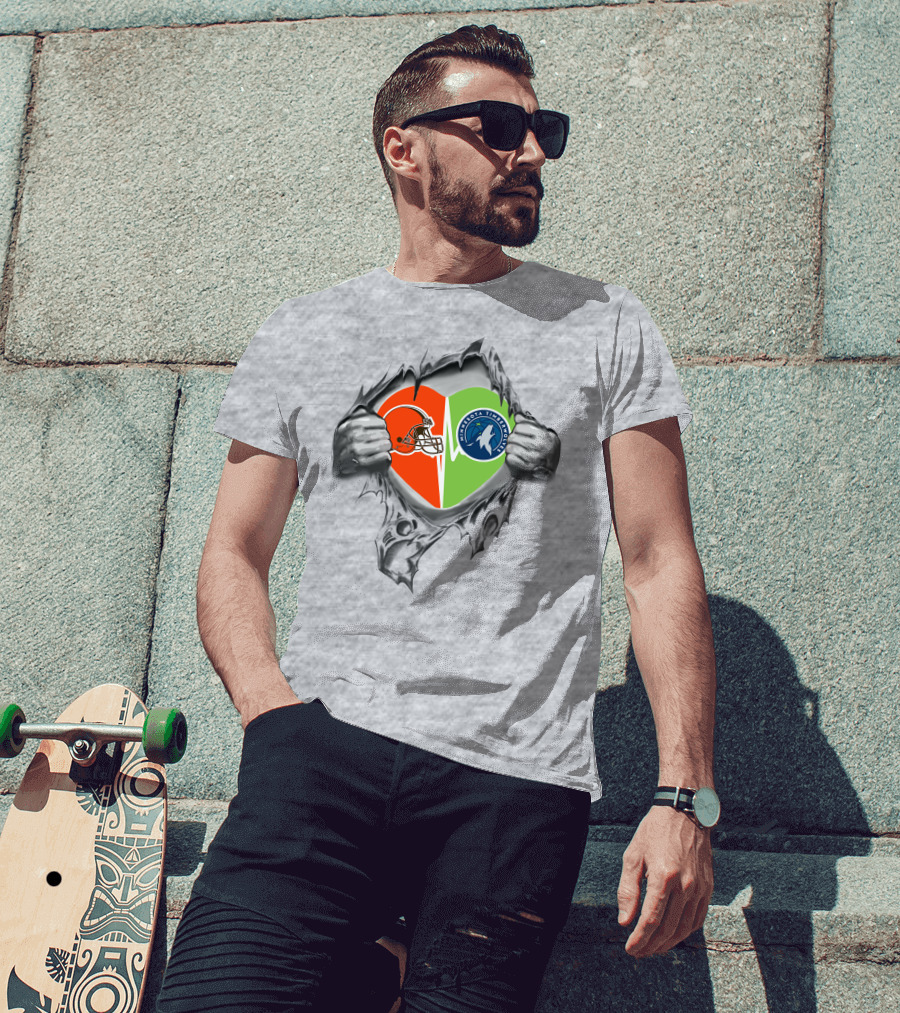 Browns Minnesota Timberwolves Heart Logo Ripped Skin T-Shirt