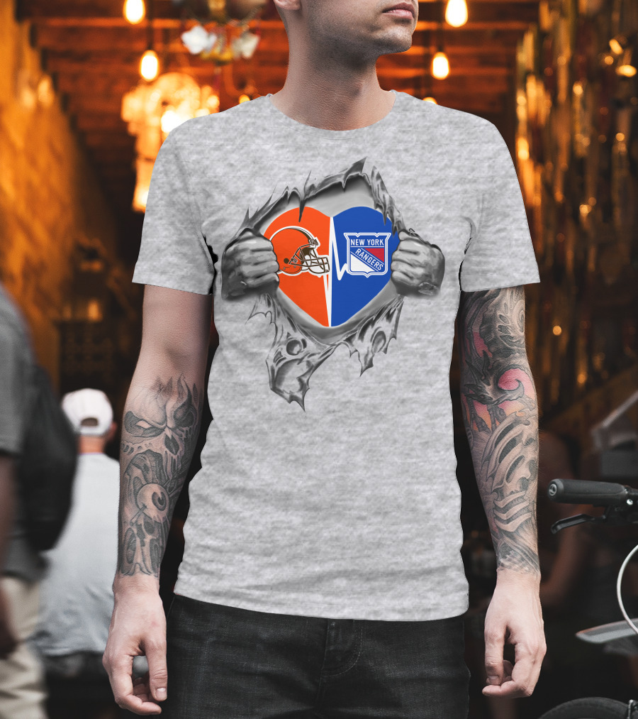 Browns New York Rangers Helmet Heart T-Shirt