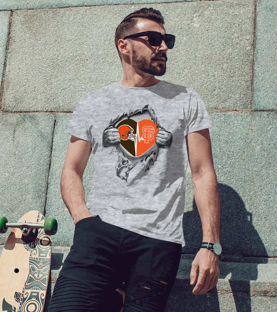 Cleveland Browns San Francisco Giants Heart Logo Fan Pride T-Shirt