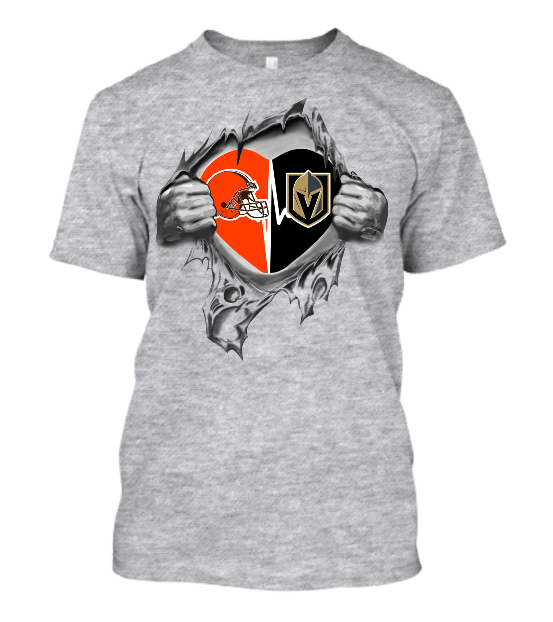 Browns Vegas Golden Knights Heart Logo With Ripped Effect T-Shirt