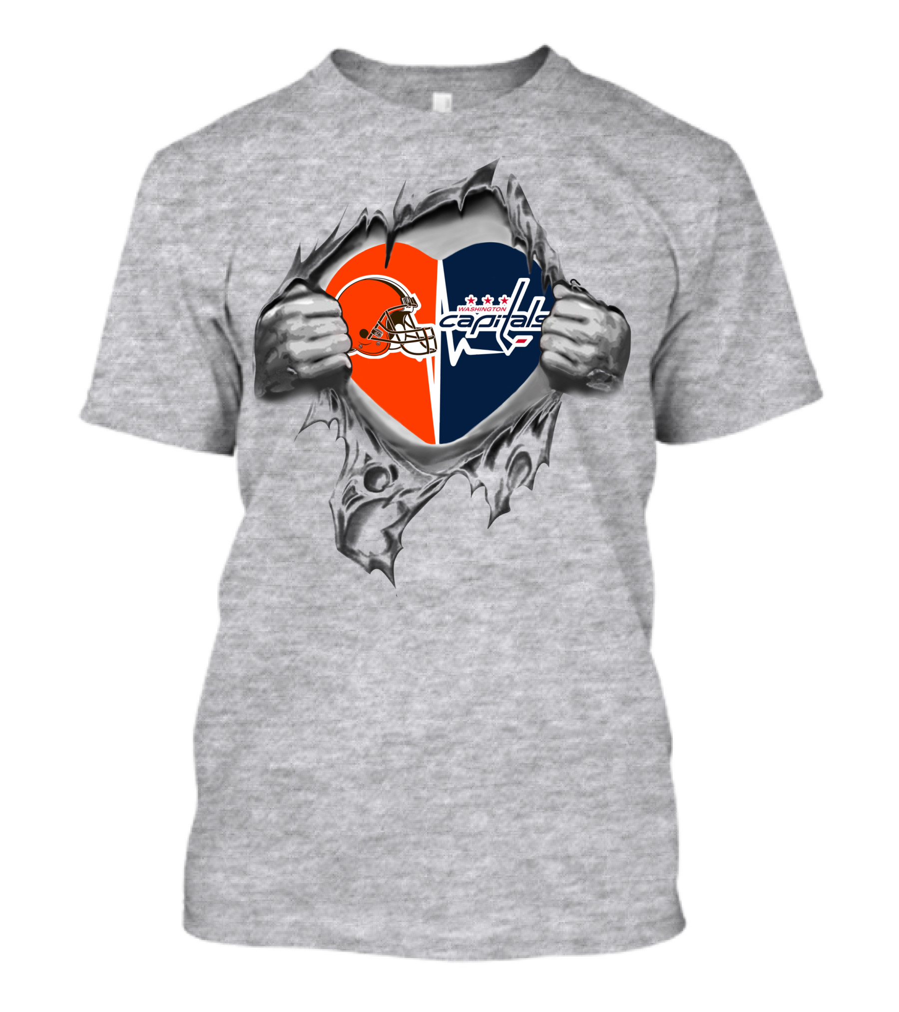 Browns Washington Capitals Heart Inside Ripped T-Shirt