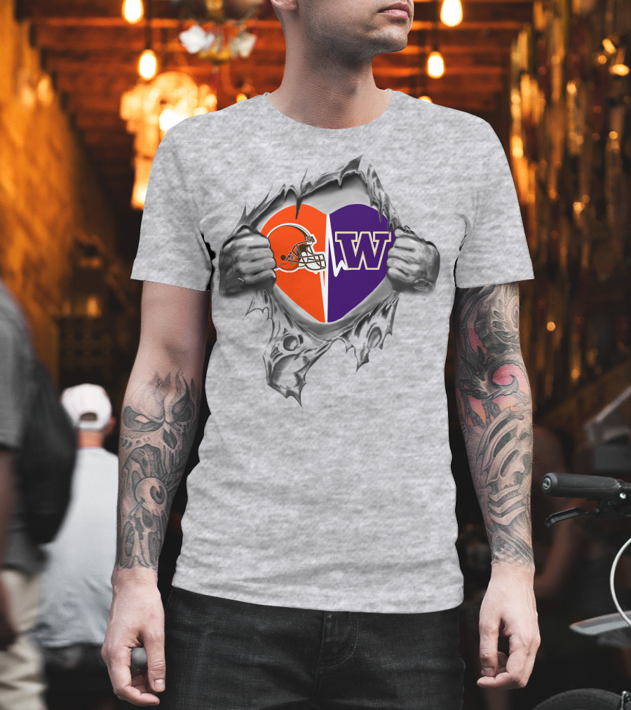 Cleveland Browns Washington Huskies Heart Logo Fan Pride T-Shirt
