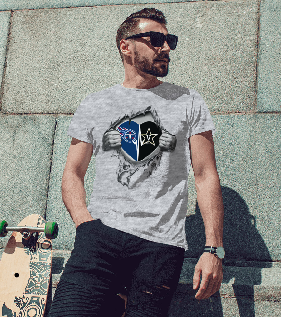Tennessee Titans Vanderbilt Commodores Heart Logo Rip T-Shirt