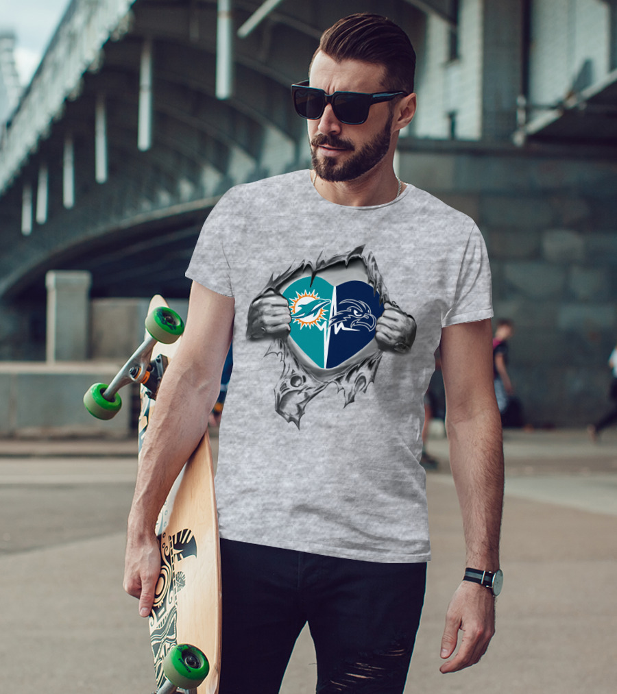 Miami Dolphins North Florida Ospreys Heart Logo T-Shirt