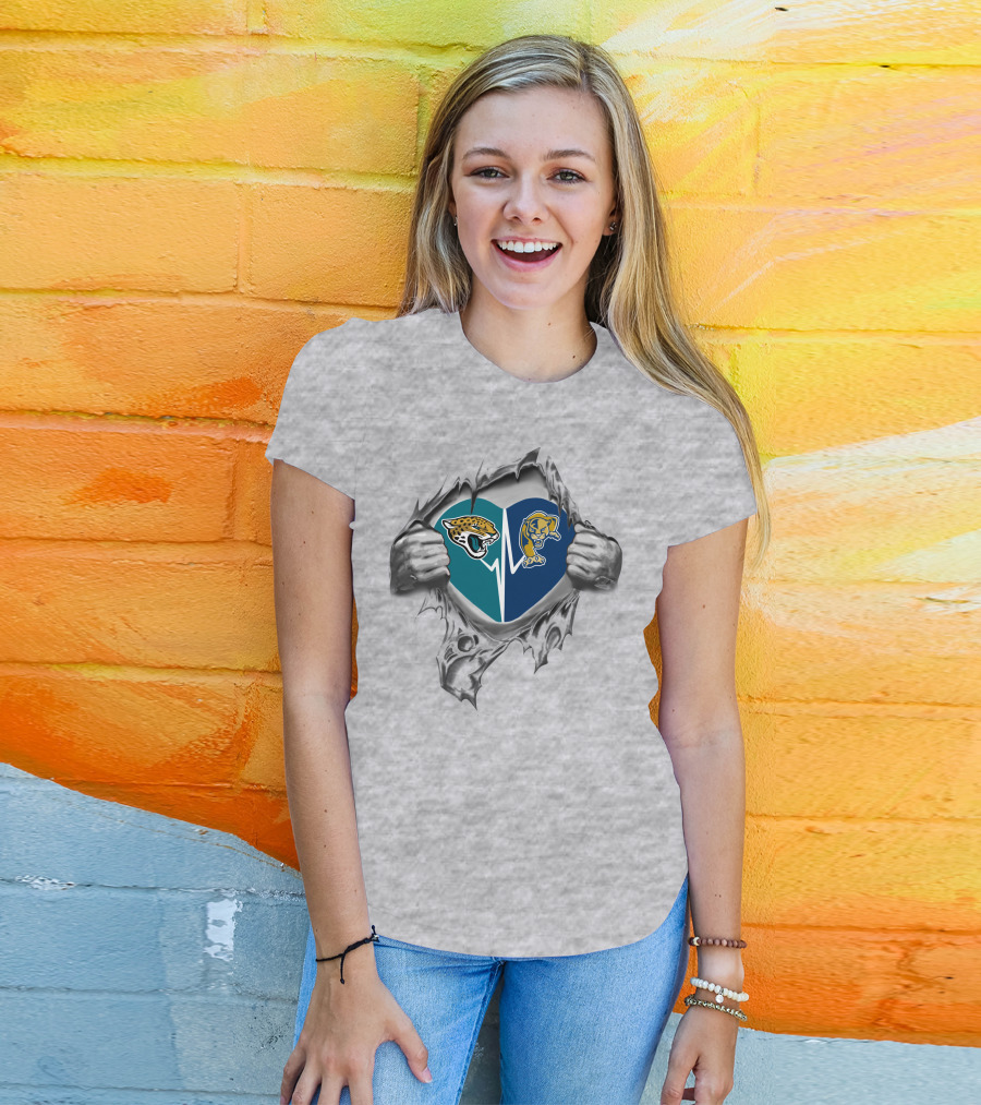 Florida Panthers Jaguars Heartbeat Passion Fan Split Loyalty T-Shirt