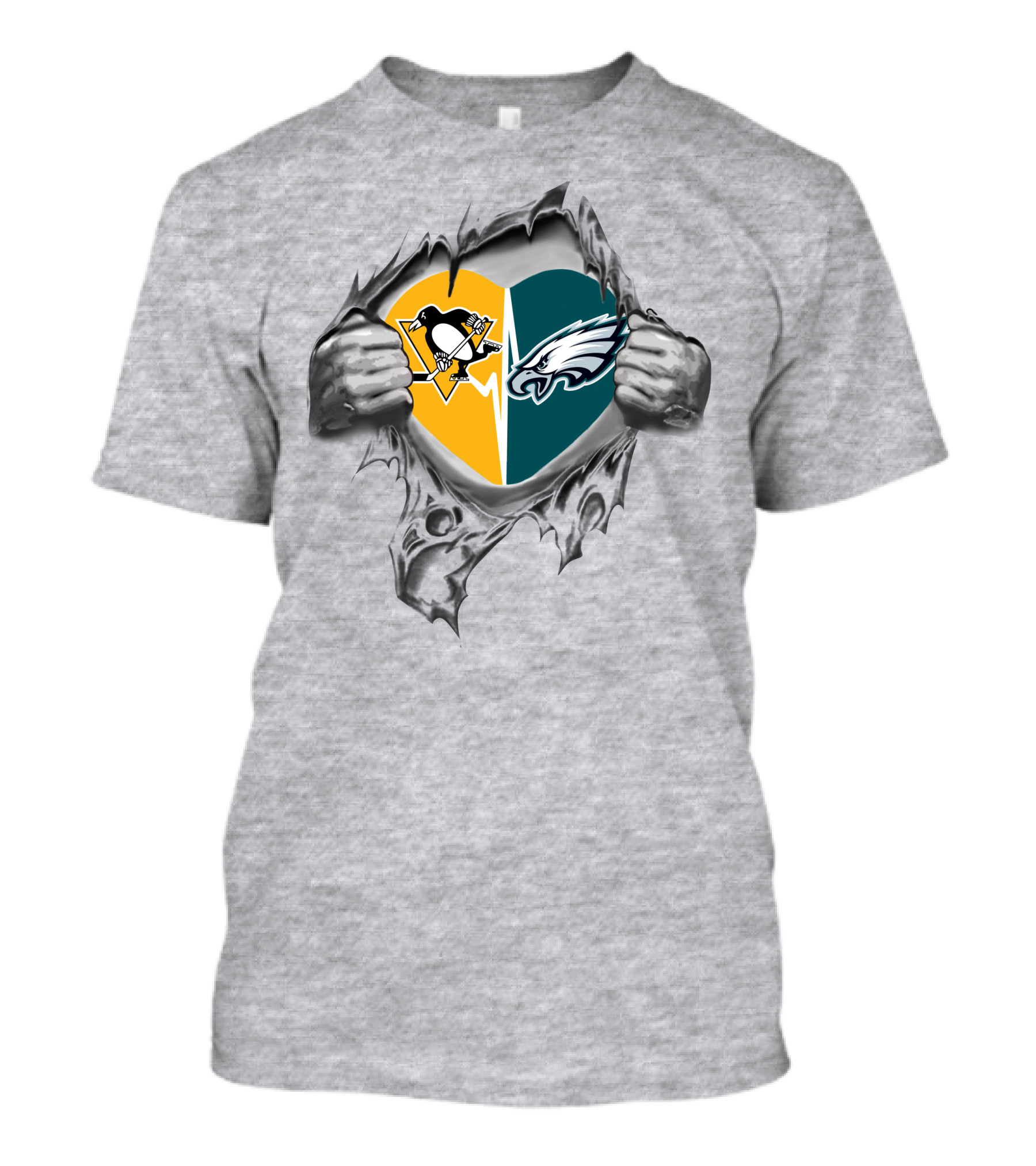 Eagles Penguins Heart Logos Split T-Shirt