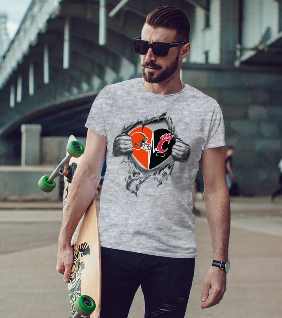 Cleveland Browns Cincinnati Bearcats Heartbeat Passion T-Shirt