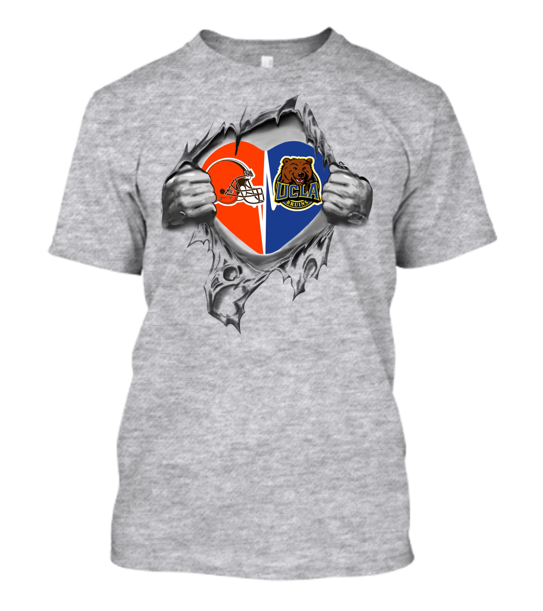 Browns Ucla Bruins Heart Logo Split Football Bear Claw Tear T-Shirt
