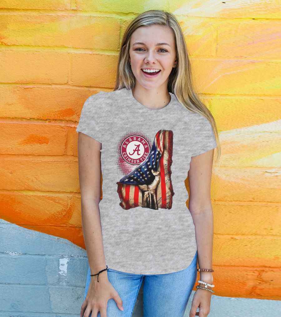 Alabama Crimson Tide American Flag Fist Outline T-Shirt