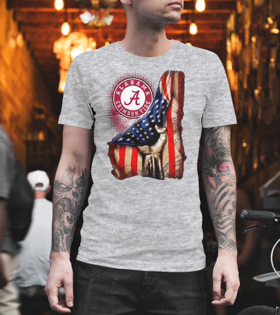 Alabama Crimson Tide American Flag Fist Outline T-Shirt