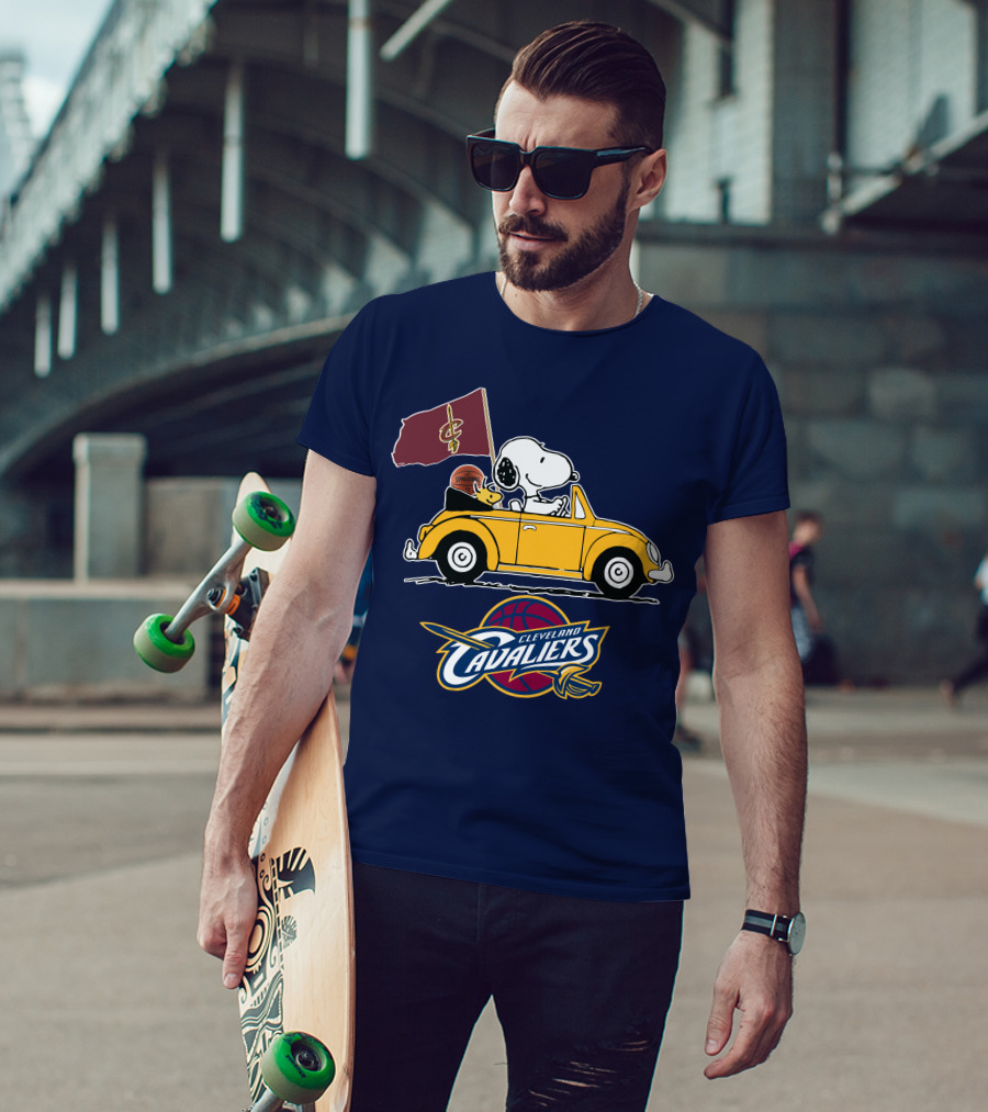 Cleveland Cavaliers Snoopy And Woodstock Driving With Basketball T-Shirt