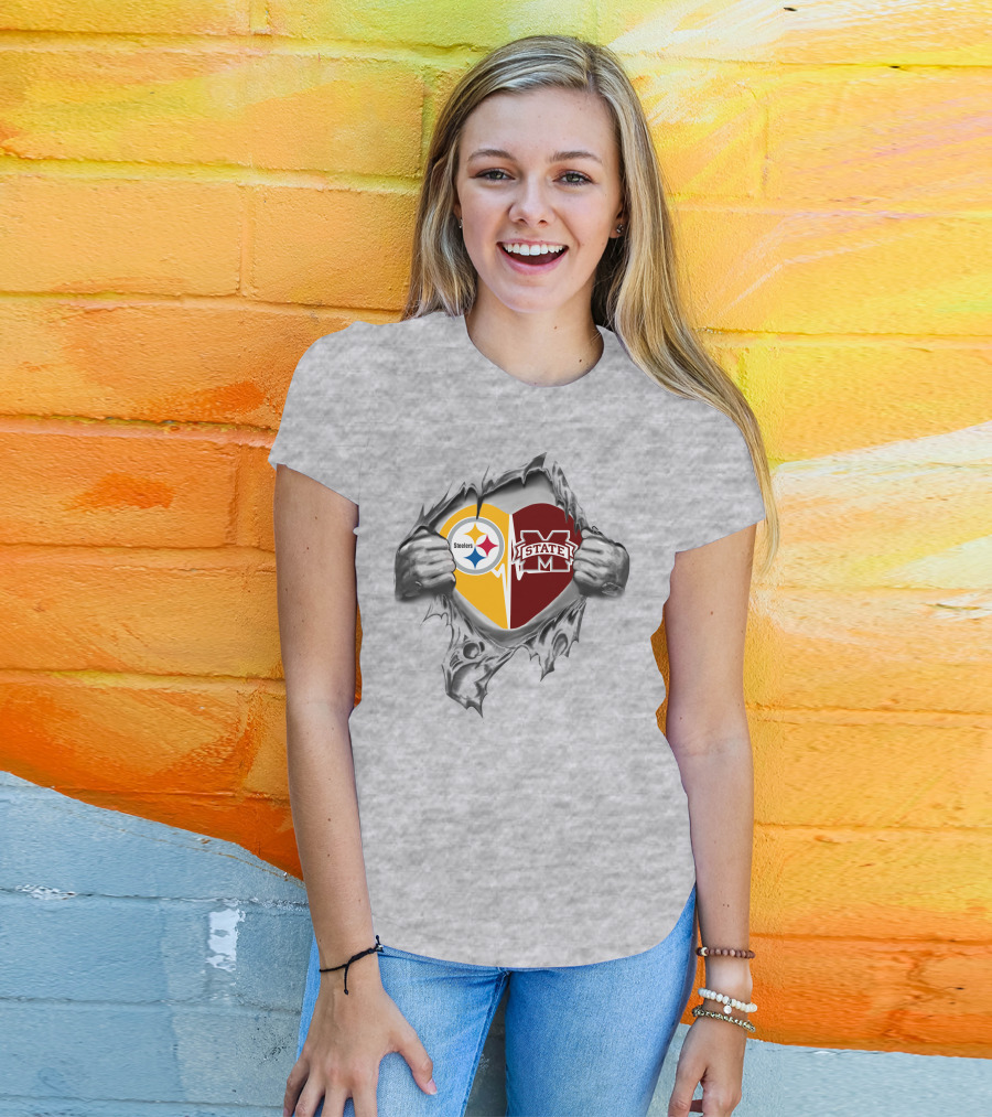 Steelers Mississippi State Bulldogs Heart Connection T-Shirt