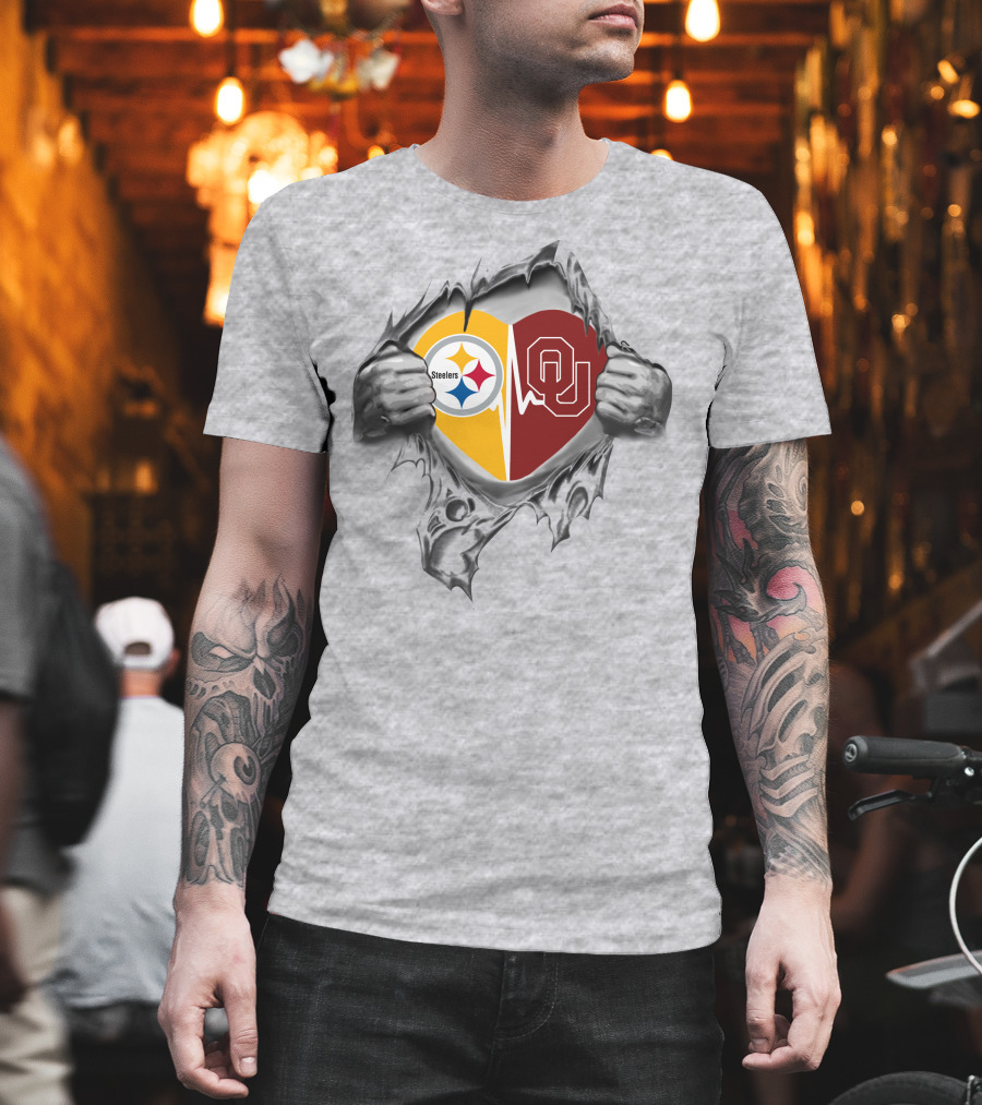 Steelers Oklahoma Sooners Heart Torn T-Shirt