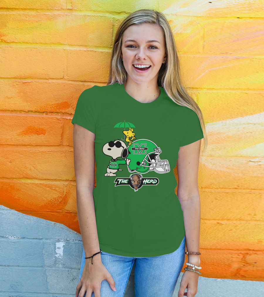 Marshall Thundering Herd Snoopy The Herd Football Helmet Woodstock Umbrella T-Shirt