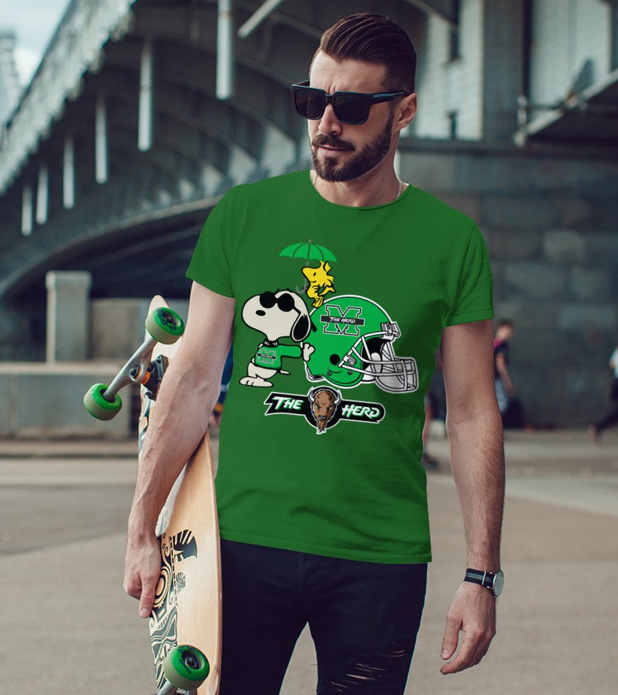 Marshall Thundering Herd Snoopy The Herd Football Helmet Woodstock Umbrella T-Shirt