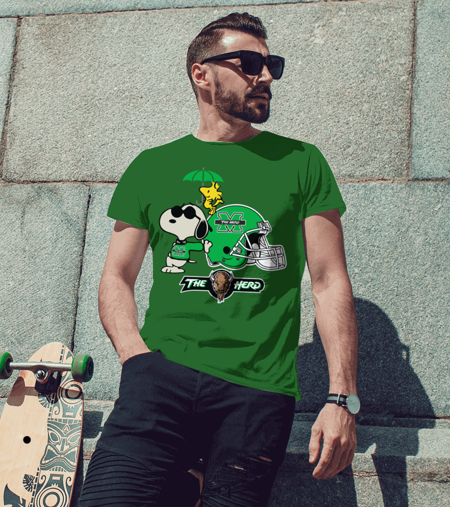 Marshall Thundering Herd Snoopy The Herd Football Helmet Woodstock Umbrella T-Shirt