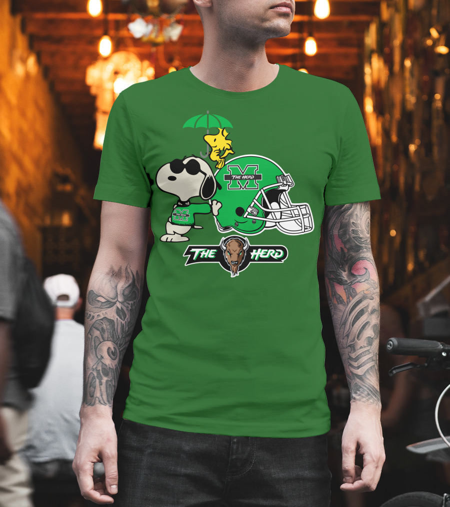 Marshall Thundering Herd Snoopy The Herd Football Helmet Woodstock Umbrella T-Shirt