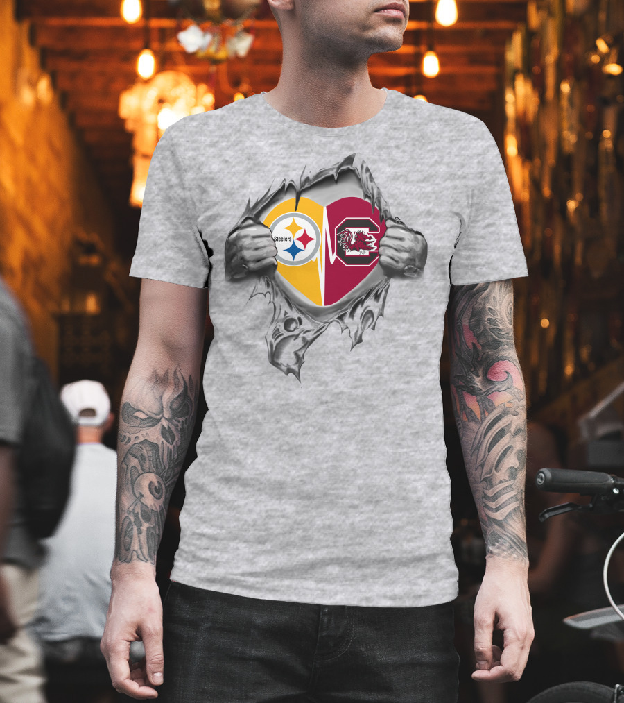 Steelers South Carolina Gamecocks Heart Logo Mashup T-Shirt