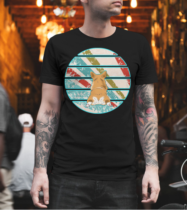 Welsh Corgi Retro Stripes Circle T-Shirt Welsh Corgi Retro Stripes Circle T-Shirt