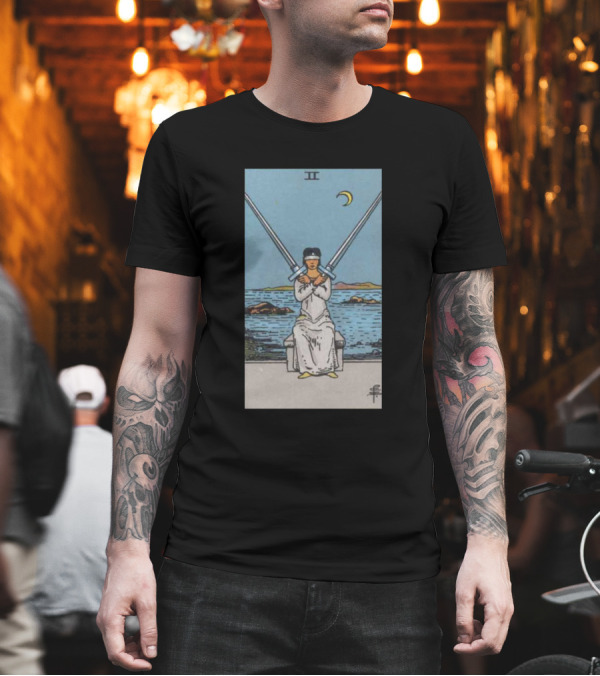 Rider Waite Tarot Card Two Of Swords Crescent Moon and Waves T-Shirt Rider Waite Tarot Card Two Of Swords Crescent Moon and Waves T-Shirt